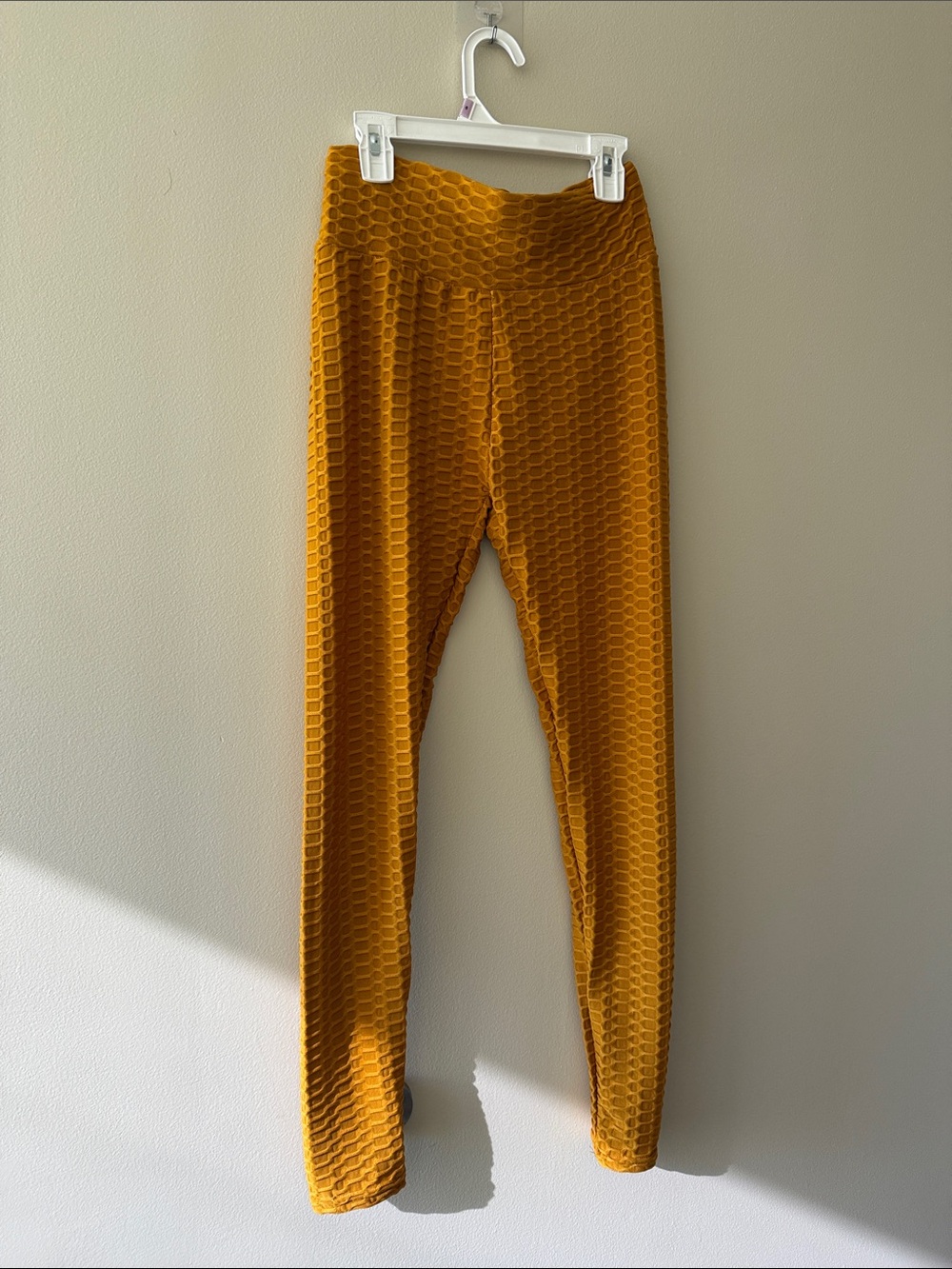 New Mix Honeycomb Textured Leggings - Mustard